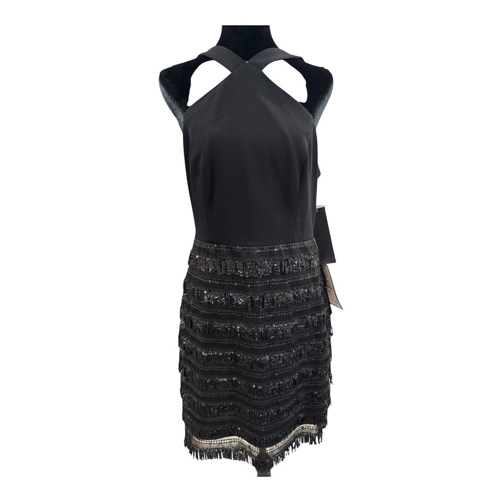 Adrianna Papell‎ Black Halter Sequin And Beaded Dress Size 10